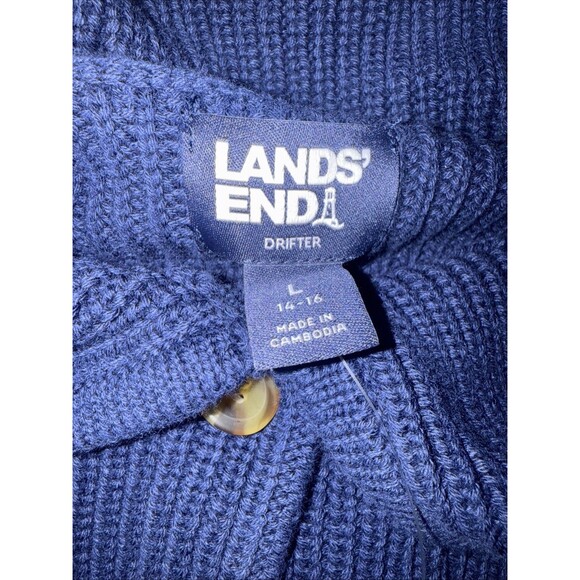 NEW Lands End Drifter Sailor Collar Cardigan Navy Lg Buttons MSRP $99 - Picture 2 of 8